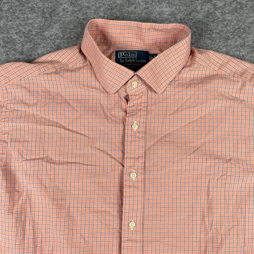 Polo Ralph Lauren Button Down Mens 18 34/35 Orange Regent Classic Fit Check 90s